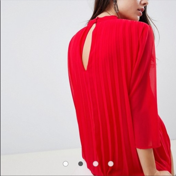 NWT ASOS Design Red Pleated Trapeze Mini Dress - Picture 3 of 4
